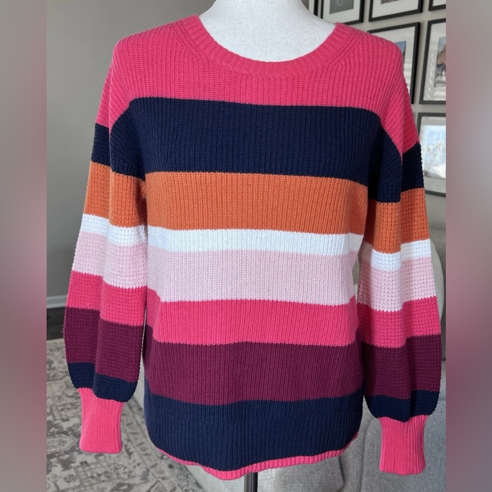 Talbots Mixed Stitch Crewneck Waffle Knit Texture Sweater Size Medium Striped